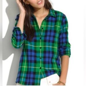 Madewell Green and Blue Plaid Flannel Long Sleeve Button Up Shirt Size Small